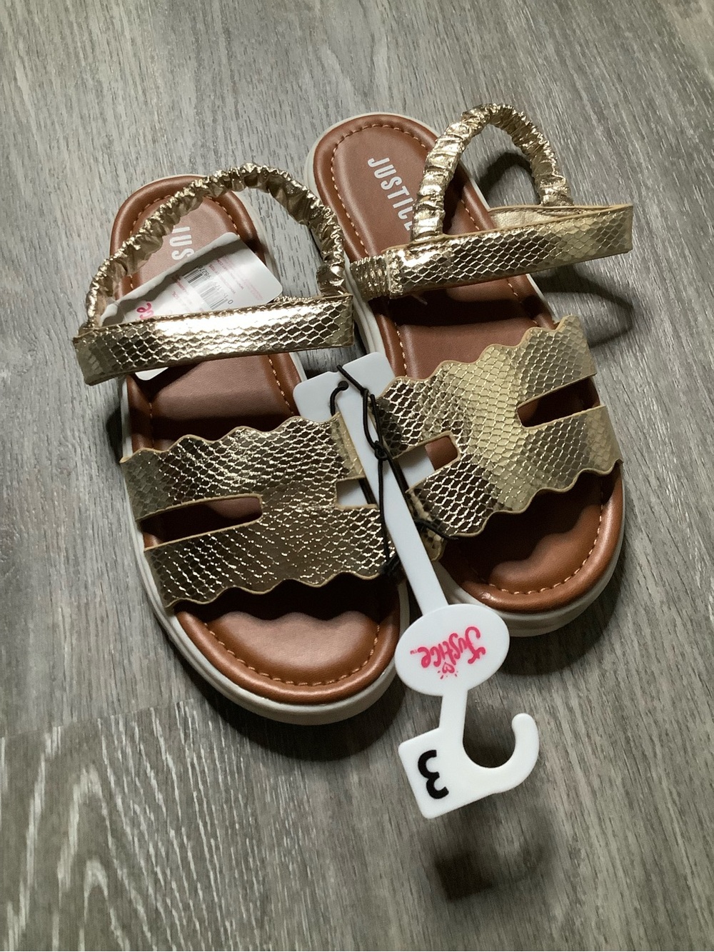 Justice Girls Metallic Gold Scalloped Strap Sandals